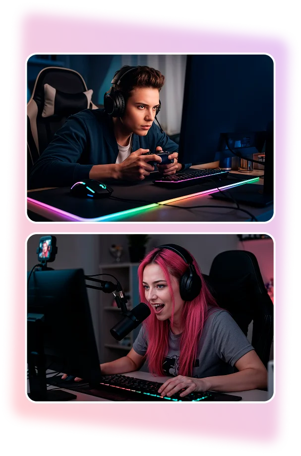Gefocuste gamer met headset en controller voor een professionele gamingopstelling